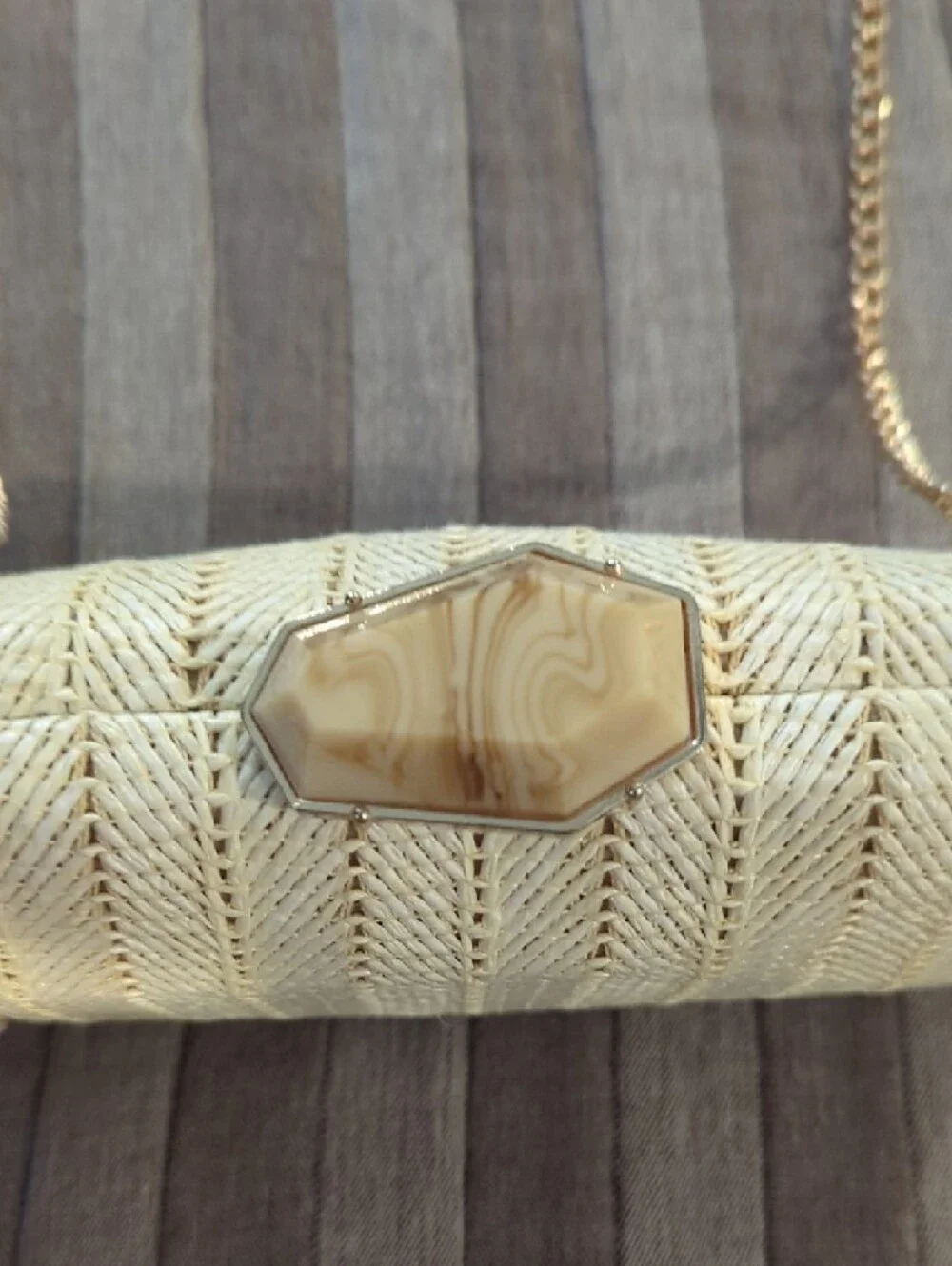 Gold Woven Chain-Strap Evening Clutch